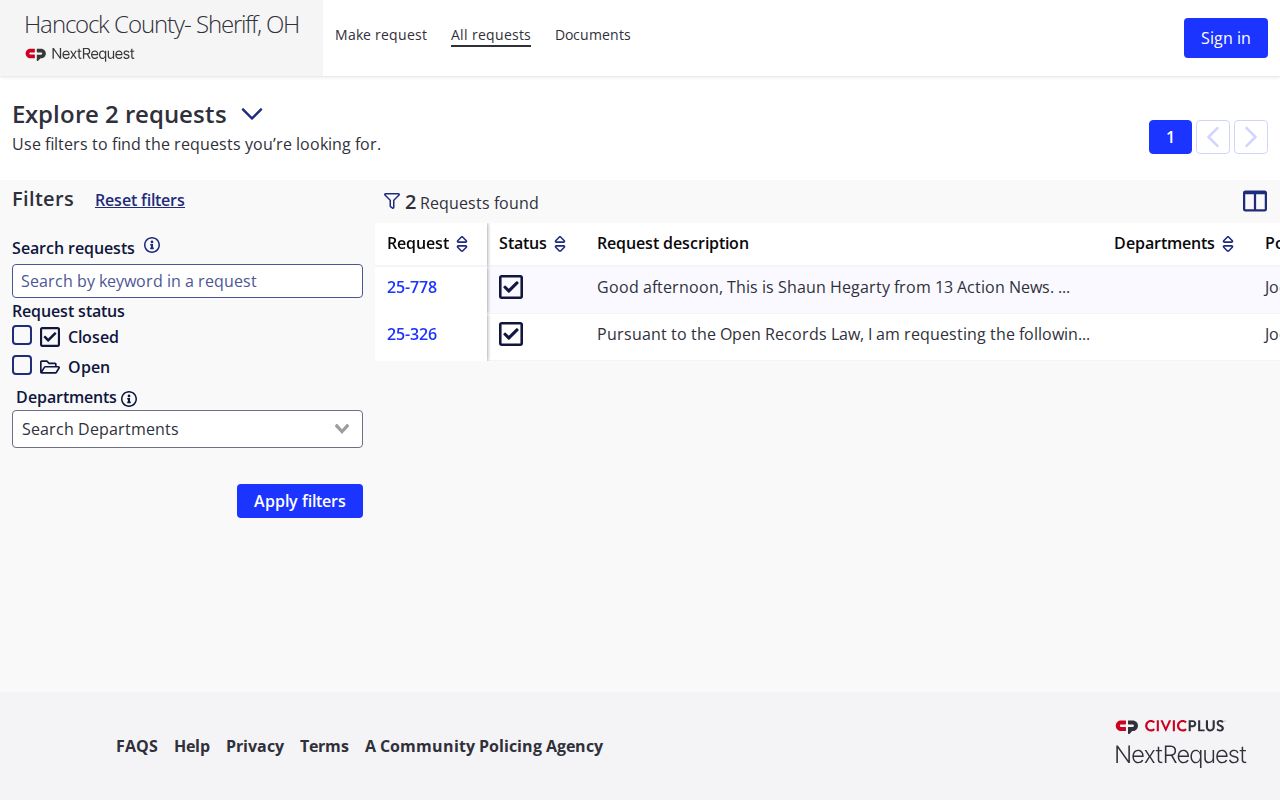 Hancock County 72-hour release record request portal