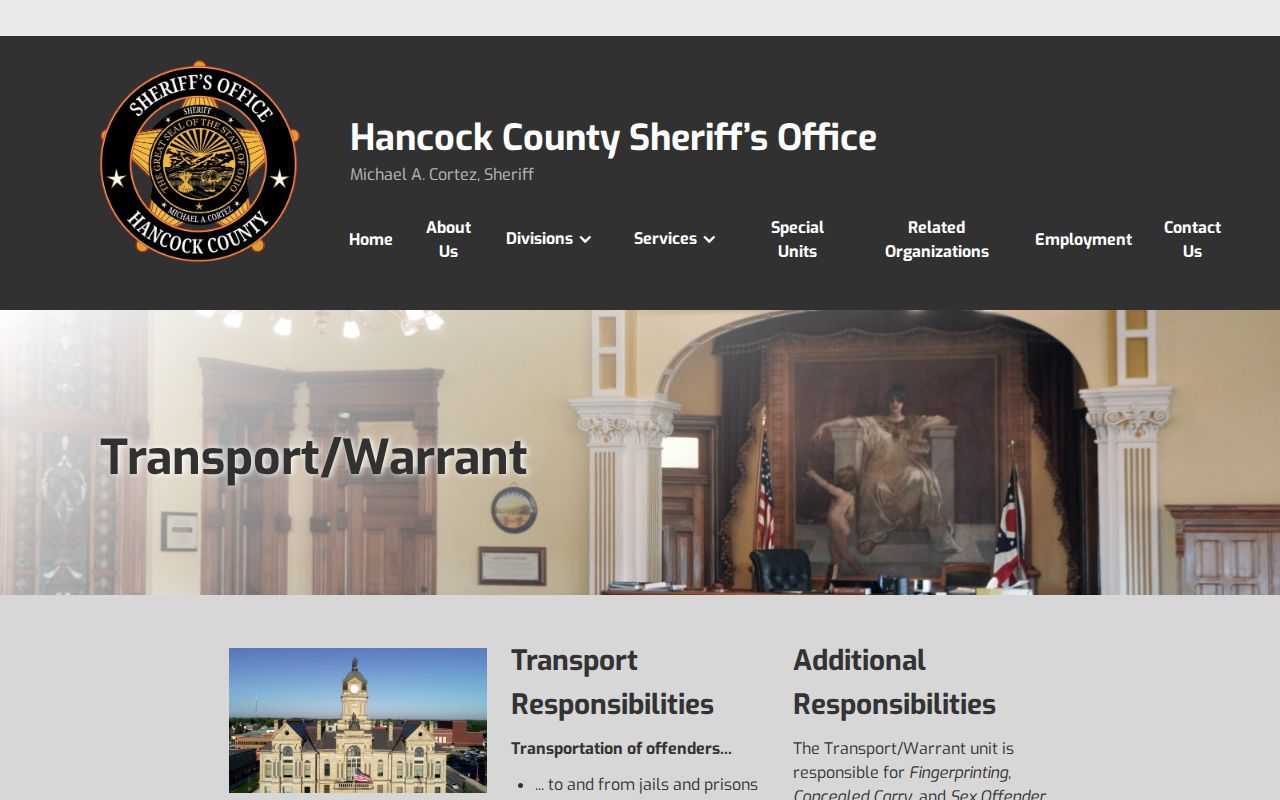Hancock County Justice Center release transfer and warrant information