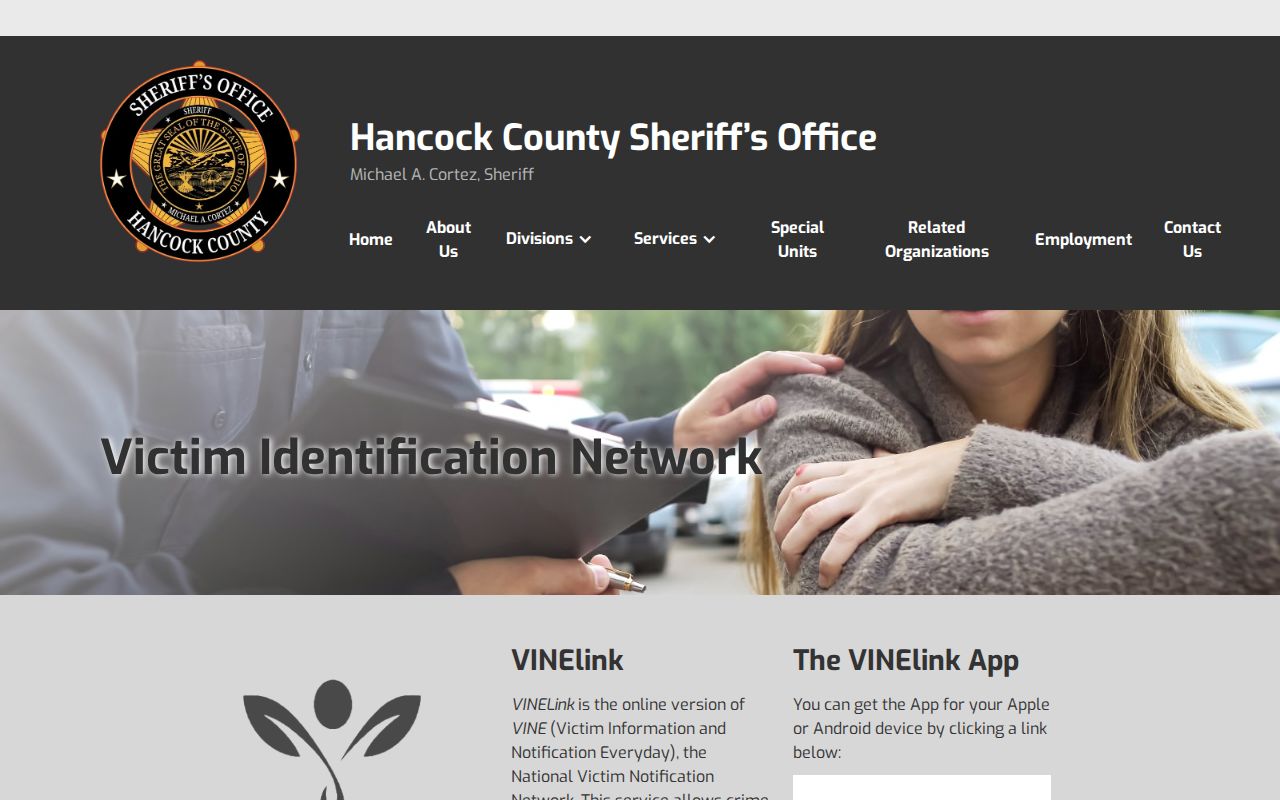 Hancock County Sheriff VINE release notification gateway