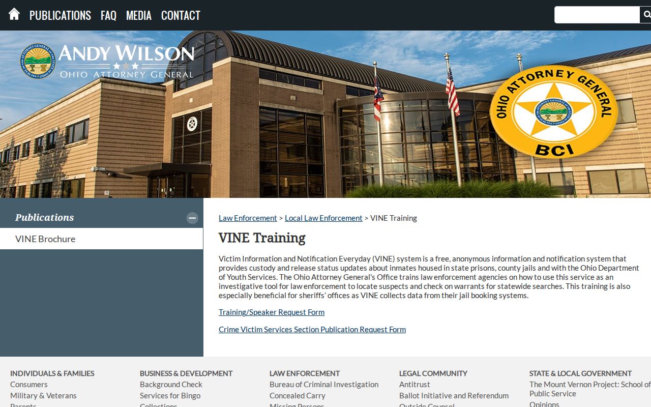 Ohio VINE training information for Hancock County release notifications